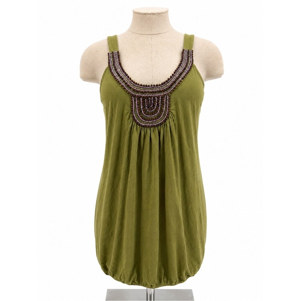 Apart Green Beaded Tank Top Sleeveless Boho Long Size US 6